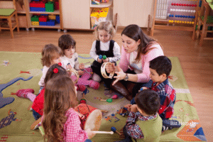 Honest childcare provider working with children in a licensed childcare classroom